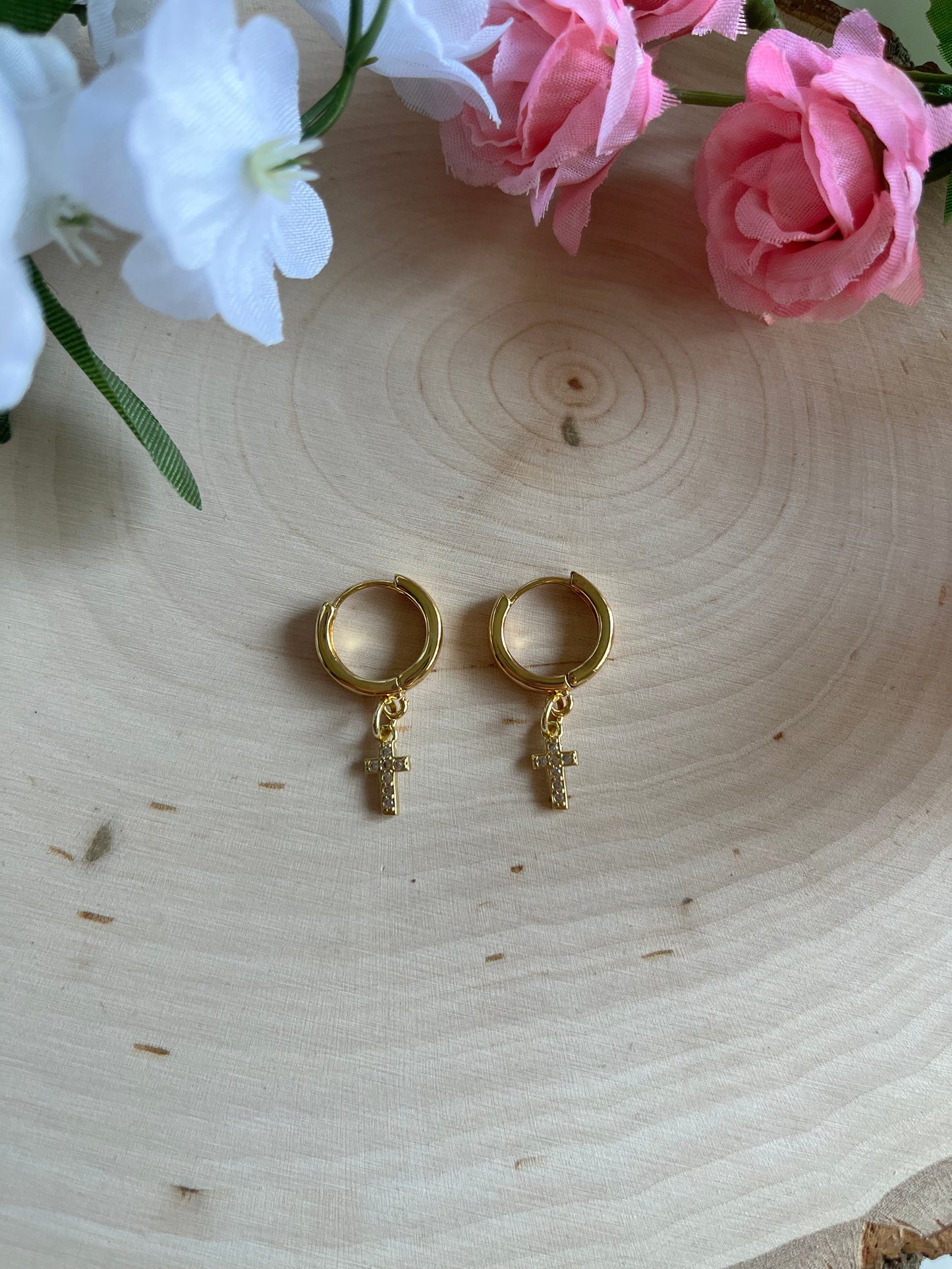 Gold Cross Huggie Earrings – Christian Jewelry, Anti-Tarnish, Faith-Inspired Gift for Her