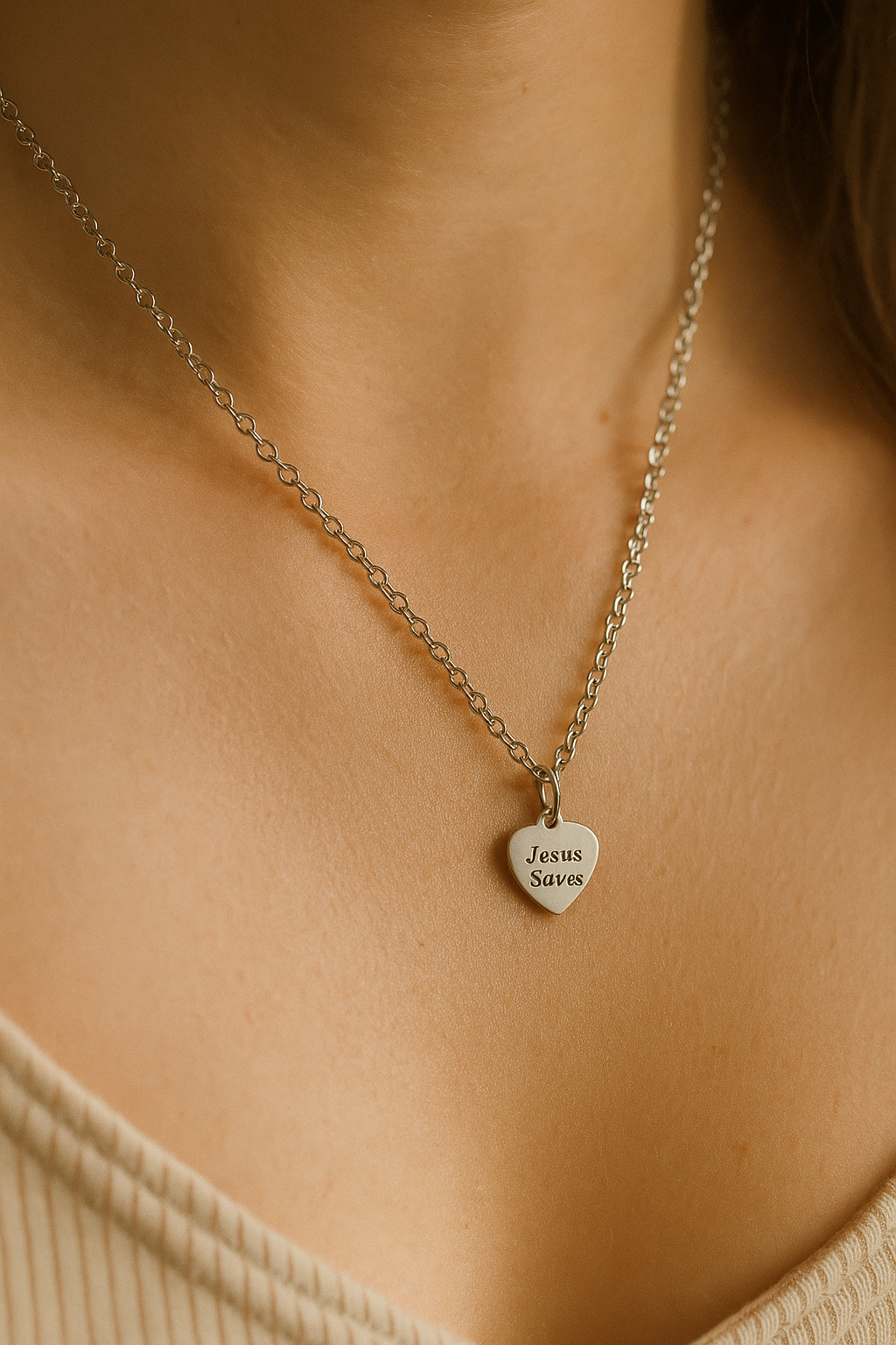 Sterling silver Jesus Saves necklace with elegant engraved pendant, Christian jewelry gift