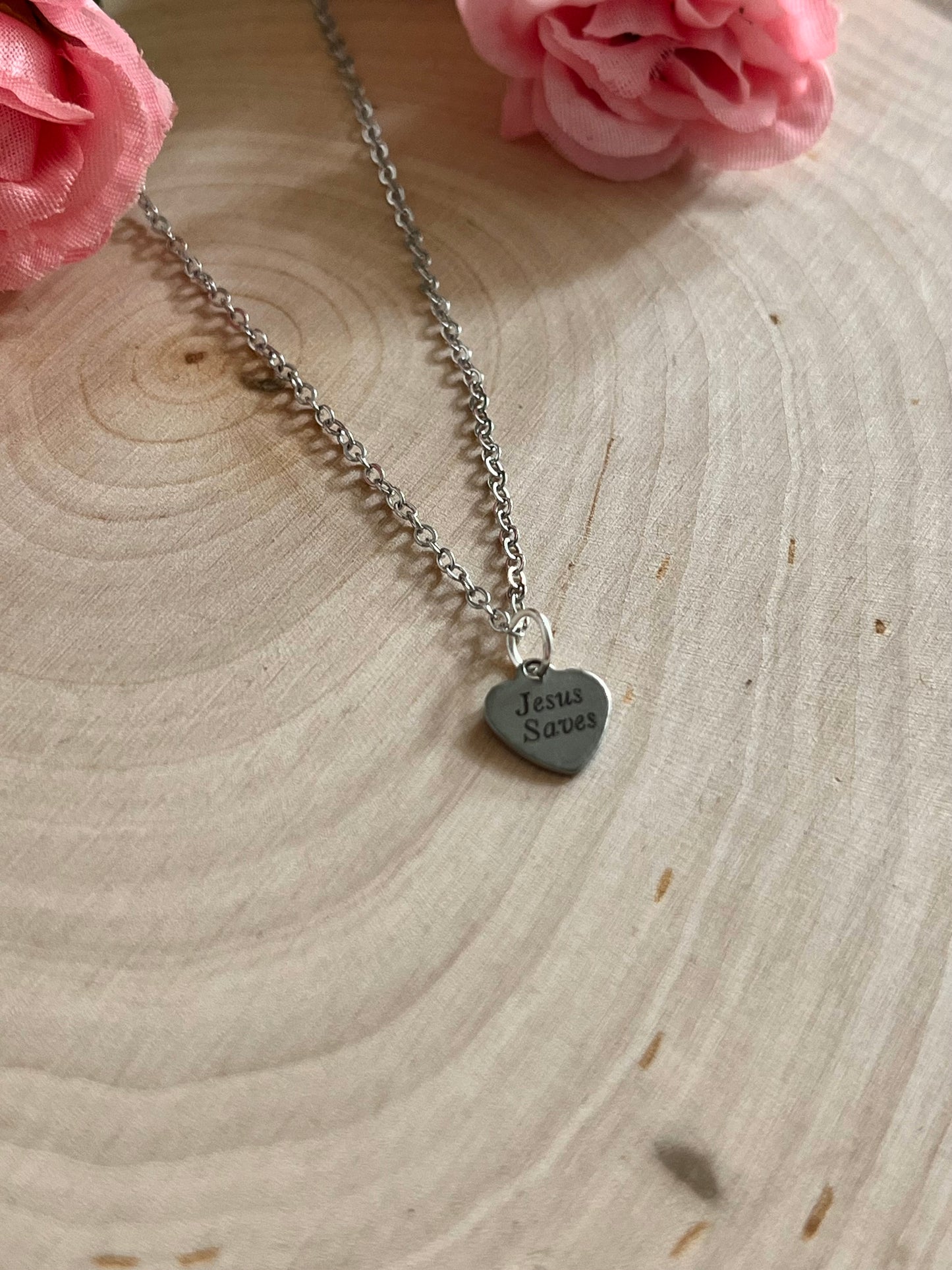 Jesus Saves Silver Necklace – Stainless Steel Christian Jewelry Pendant