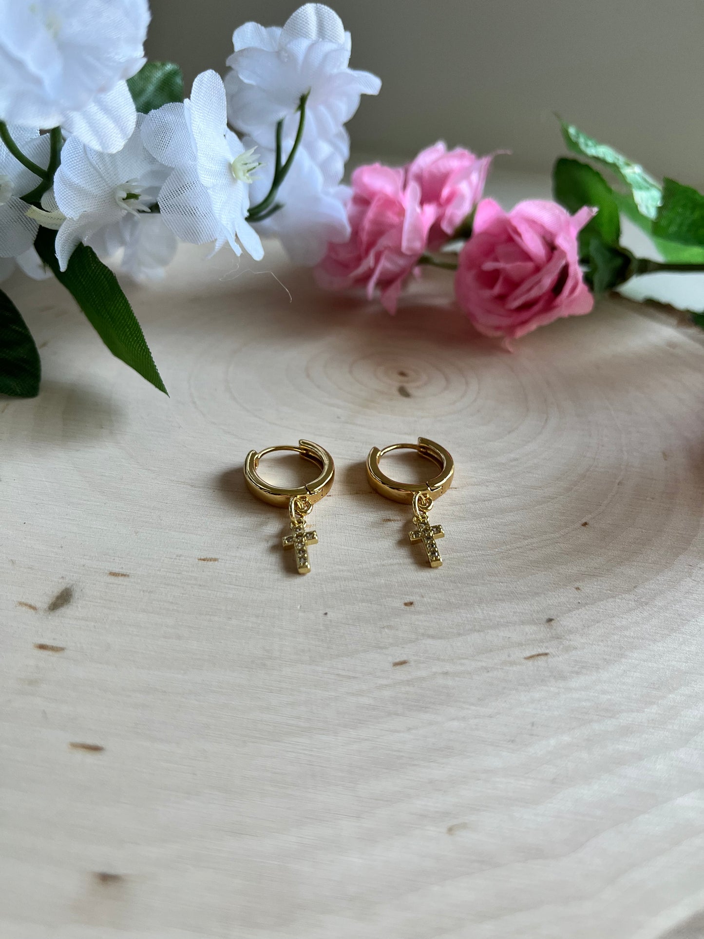 Gold Cross Huggie Earrings – Christian Jewelry, Anti-Tarnish, Faith-Inspired Gift for Her