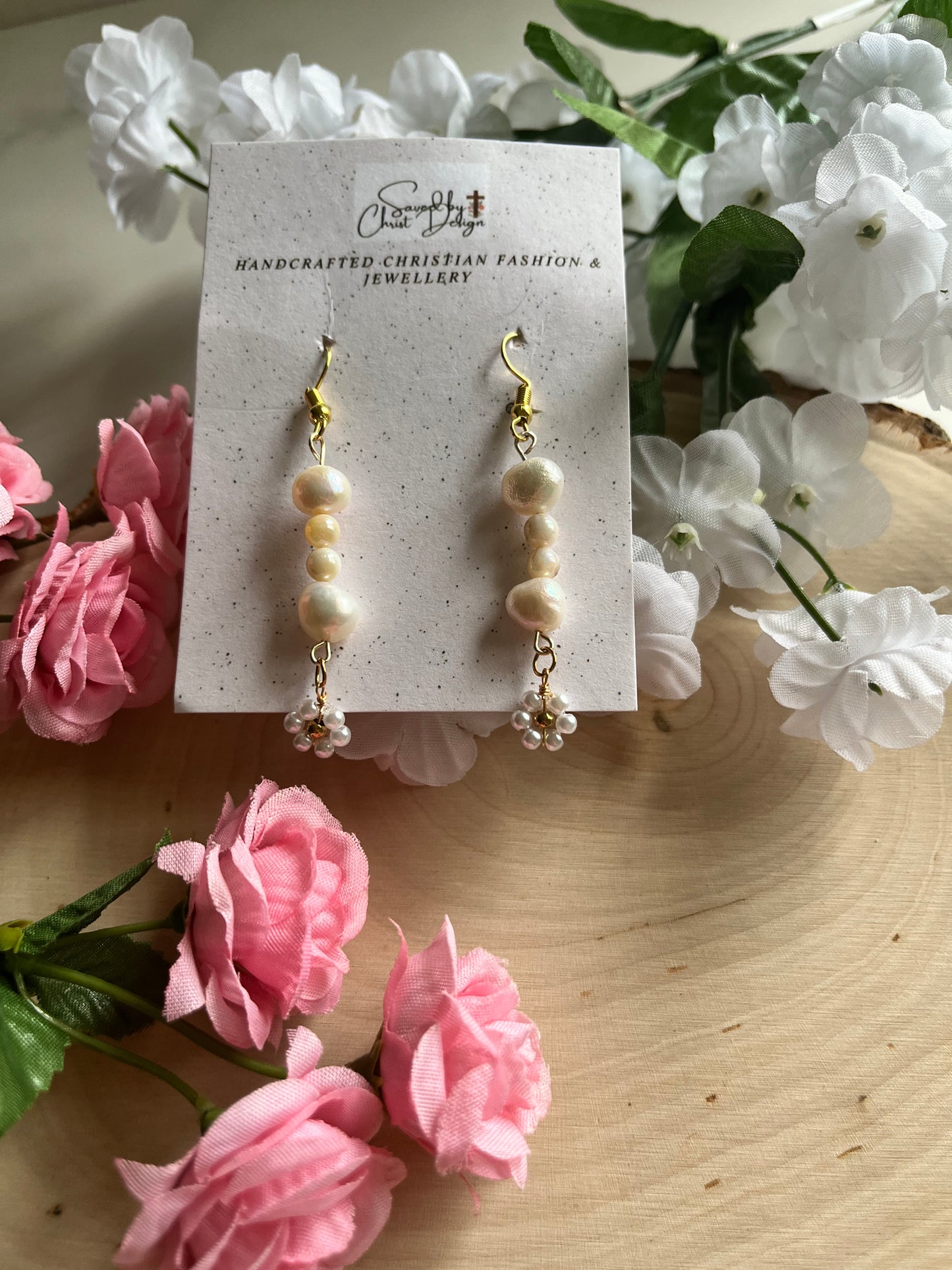 Pearl Daisy Gold Earrings with freshwater pearls – Christian jewelry for women