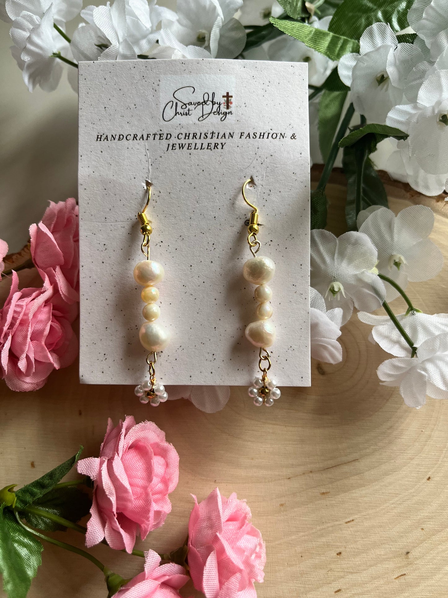 Pearl Daisy Gold Earrings with freshwater pearls – Christian jewelry for women