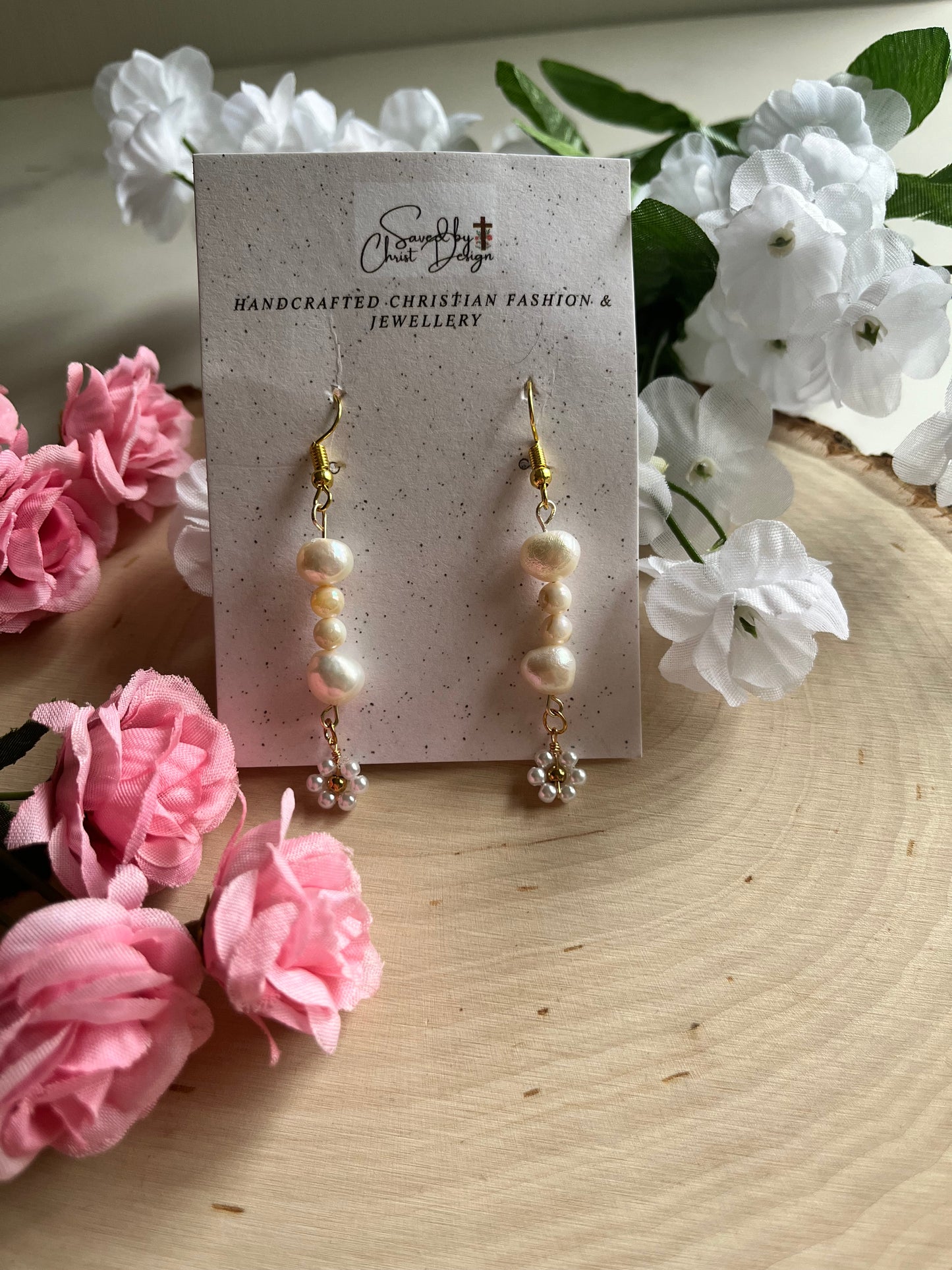 Pearl Daisy Gold Earrings with freshwater pearls – Christian jewelry for women