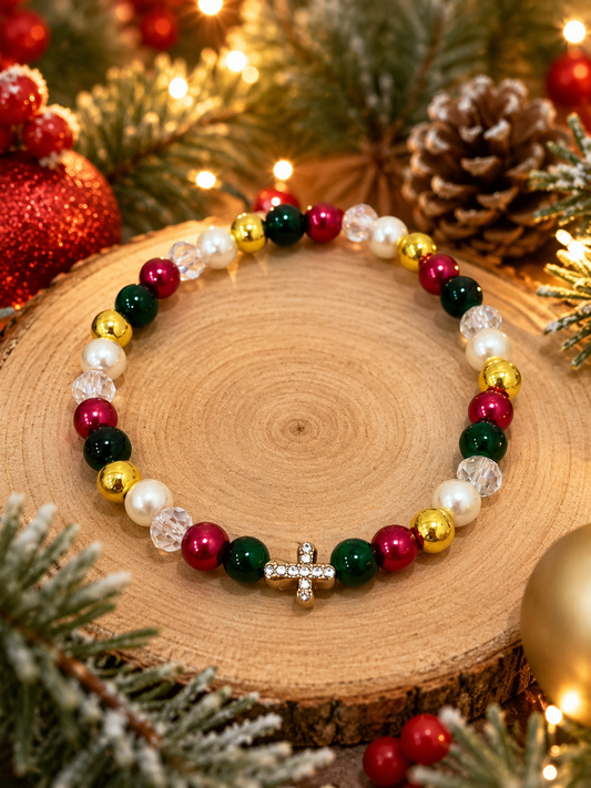 Handmade Christmas cross bead bracelets for Christmas in July by Saved By Christ Design.