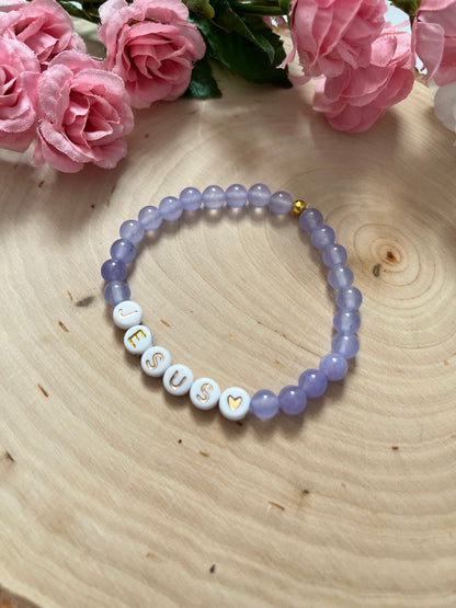 Purple Jesus bead bracelet Christian jewelry 