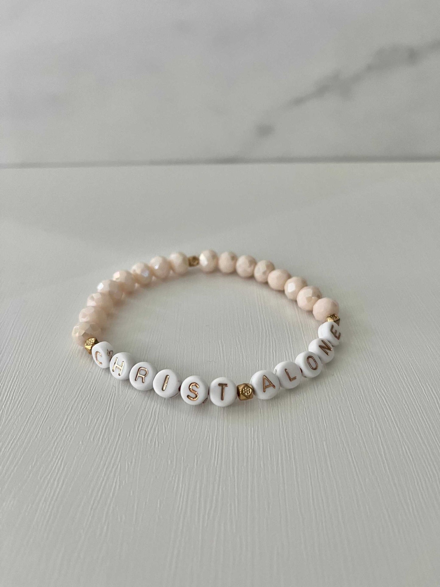 Peach or White Bead Bracelet – Handmade Christian Jewelry

