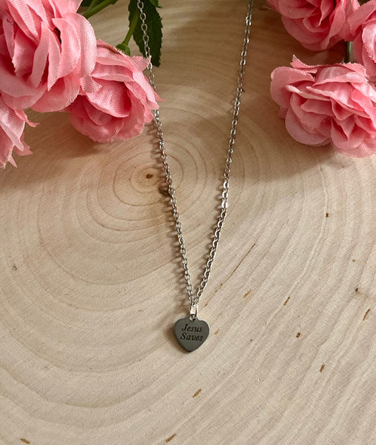 Jesus Saves Silver Necklace – Stainless Steel Christian Jewelry Pendant