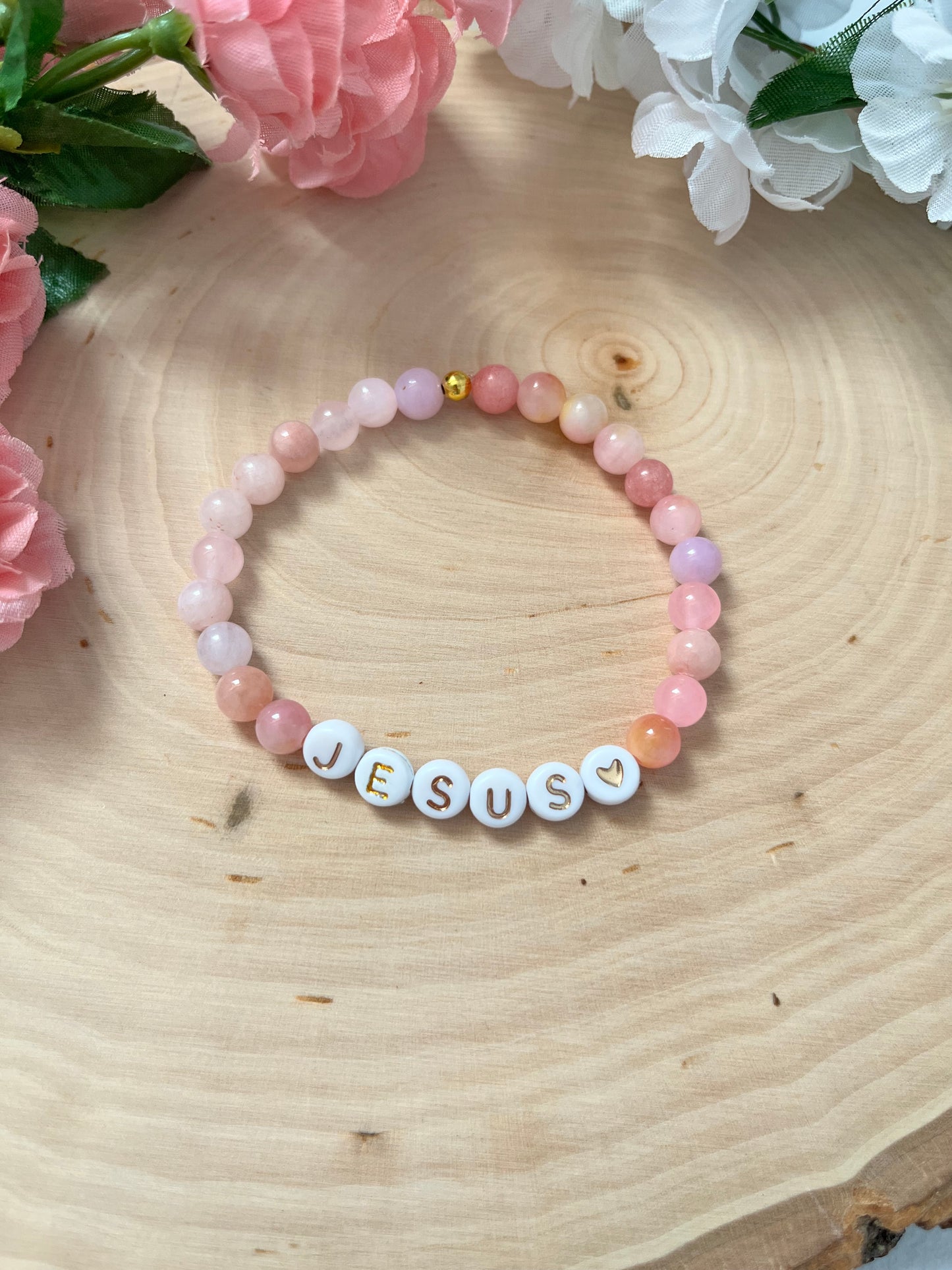 Pink Jesus bead bracelet Christian jewelry 
