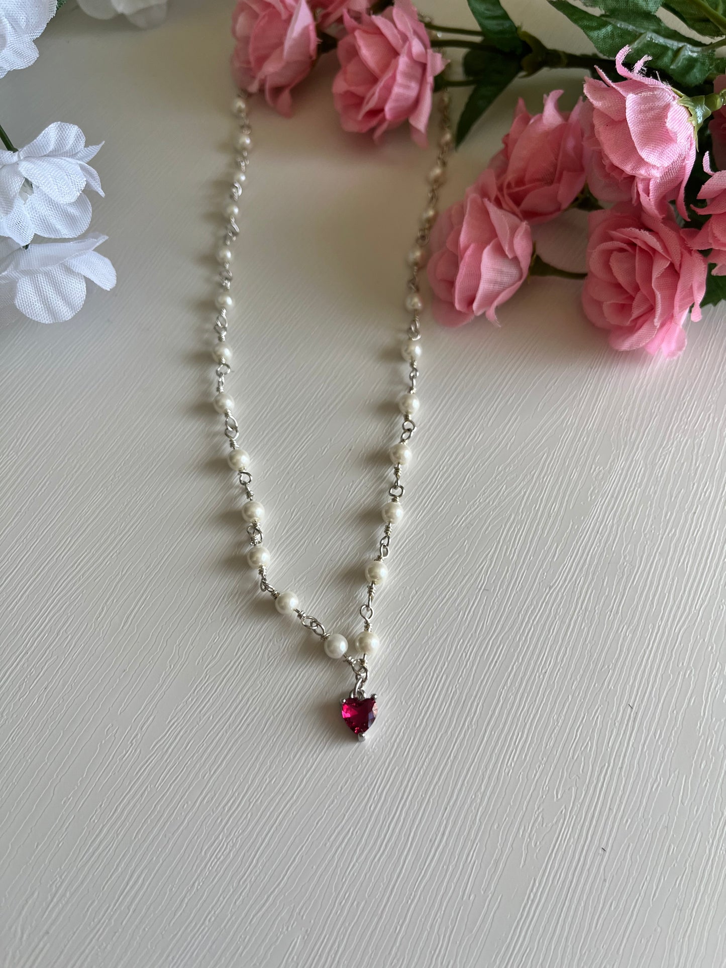 Christian pearl heart necklace 18 inch chain