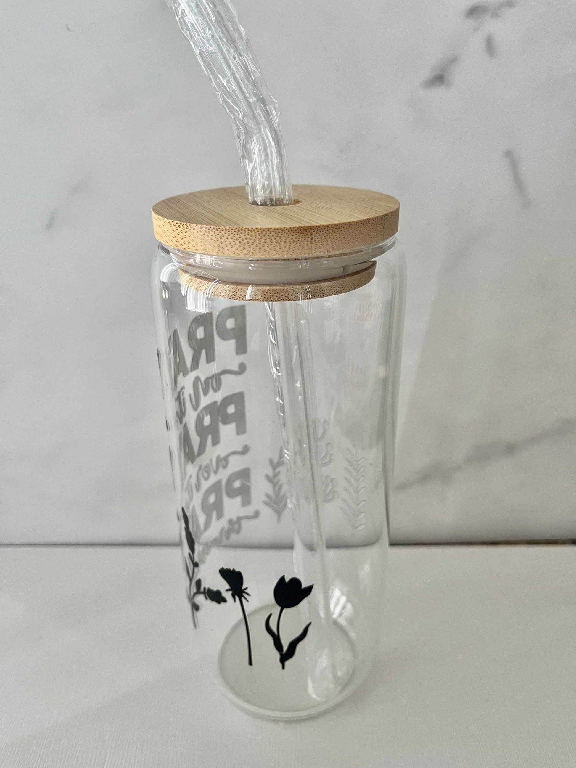 Pray Glass Tumbler, 22oz with reusable straw and straw cleaner, faith-inspired