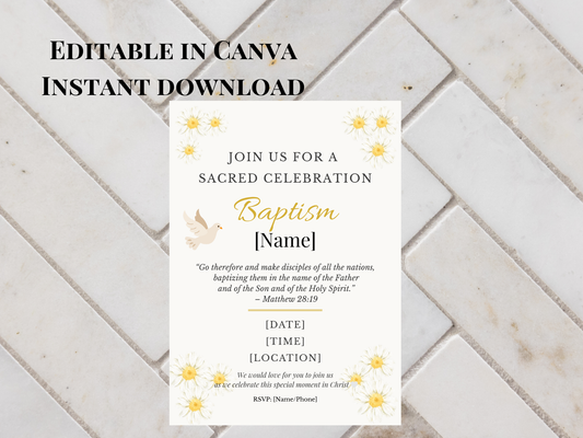 Editable Christian baptism invitation template elegant faith-based digital invite