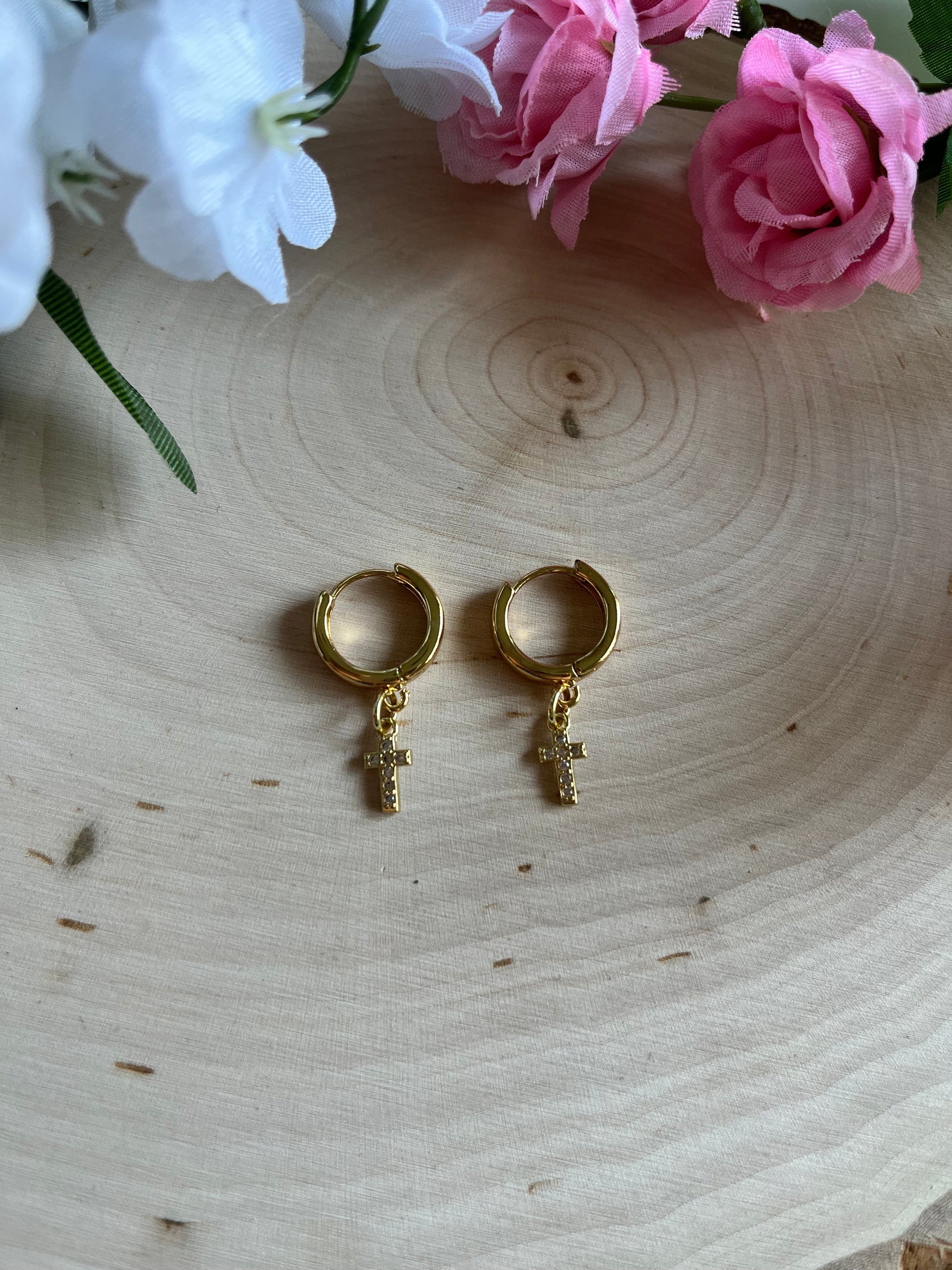 Gold Cross Huggie Earrings – Christian Jewelry, Anti-Tarnish, Faith-Inspired Gift for Her