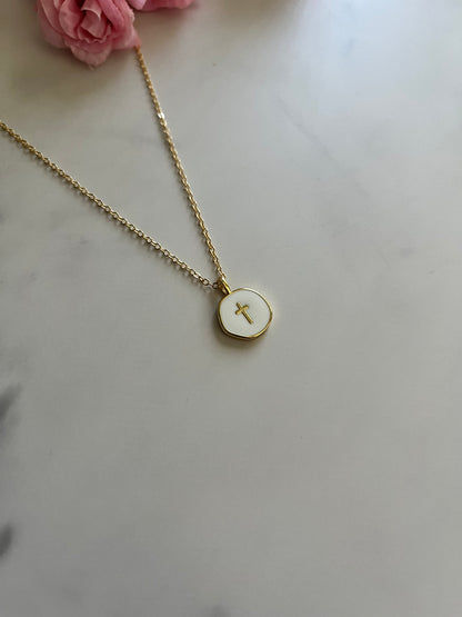 Gold white cross necklace hypoallergenic Christian jewelry for women

