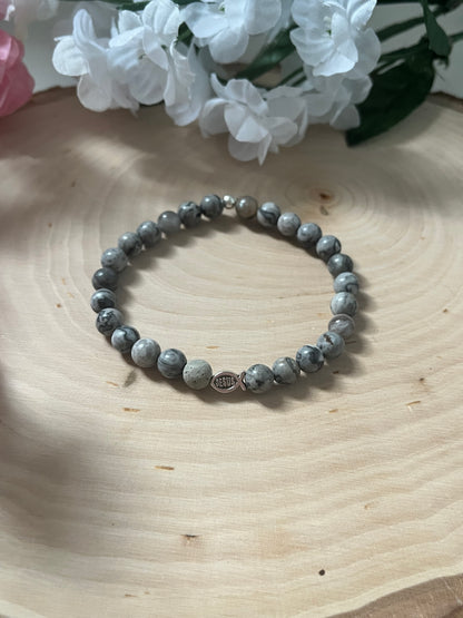Gray Marble Jesus Fish Bead Bracelet - Spiritual Christian Jewelry