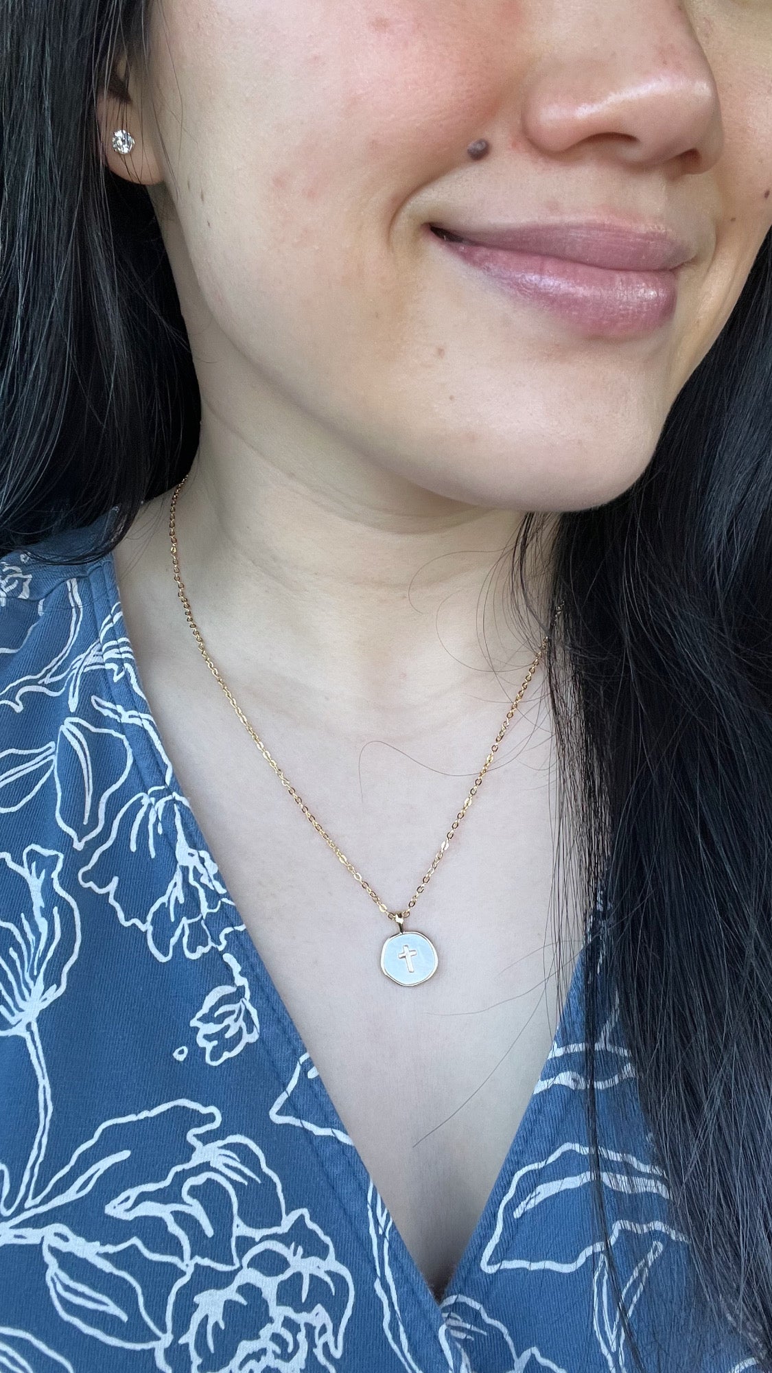 Pearl cross gold necklace with dainty pendant Christian jewelry