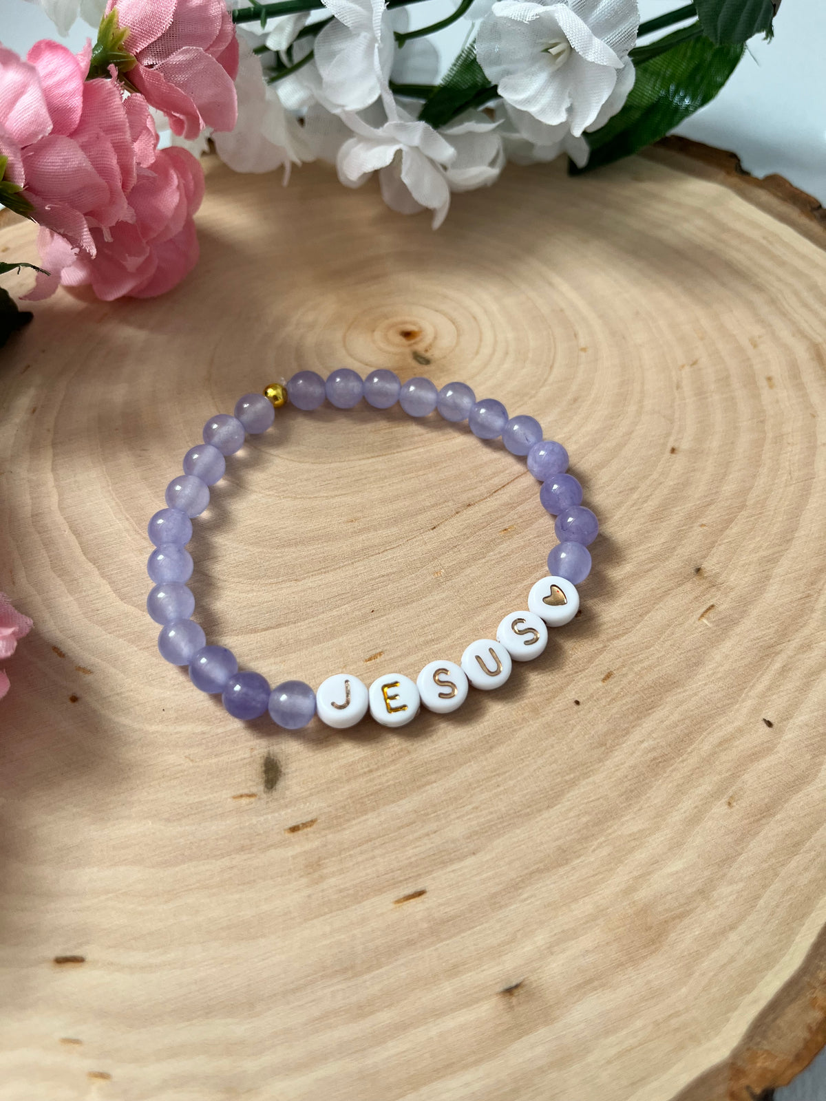Purple Jesus bead bracelet Christian jewelry 