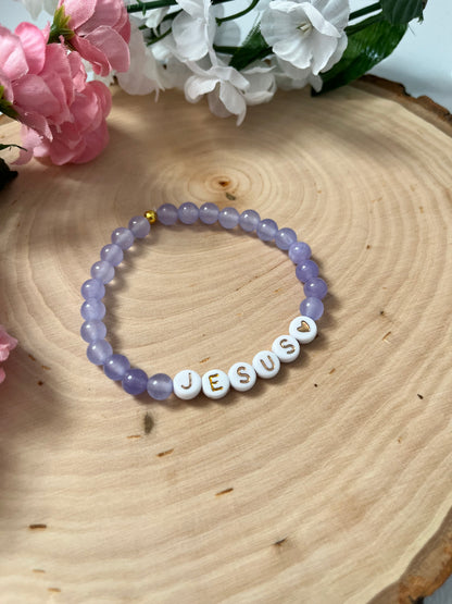 Purple Jesus bead bracelet Christian jewelry 