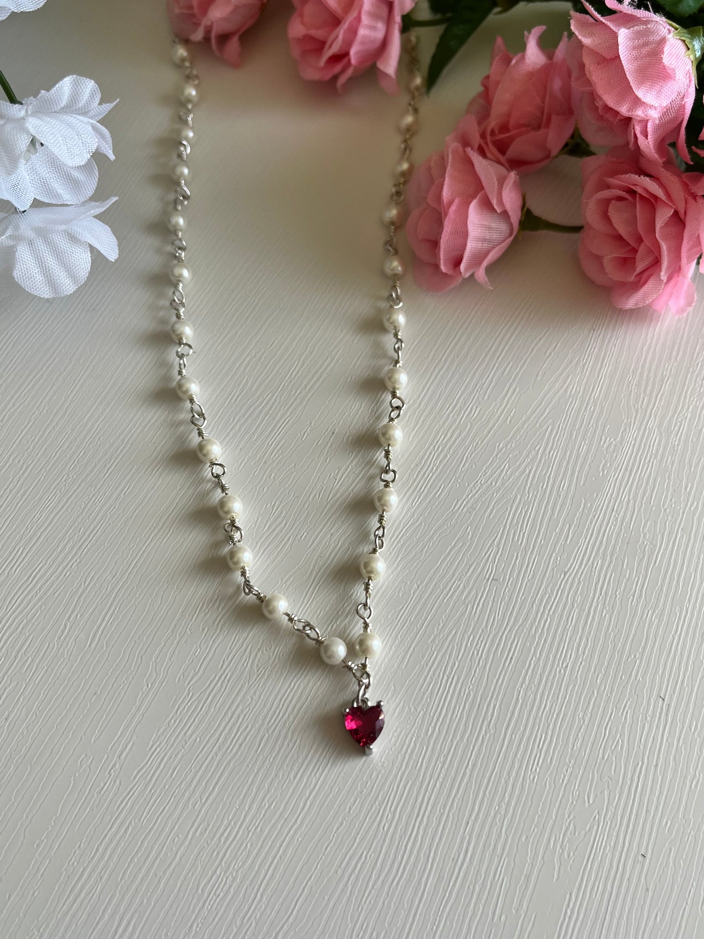 Handmade pearl heart necklace faith jewelry gift