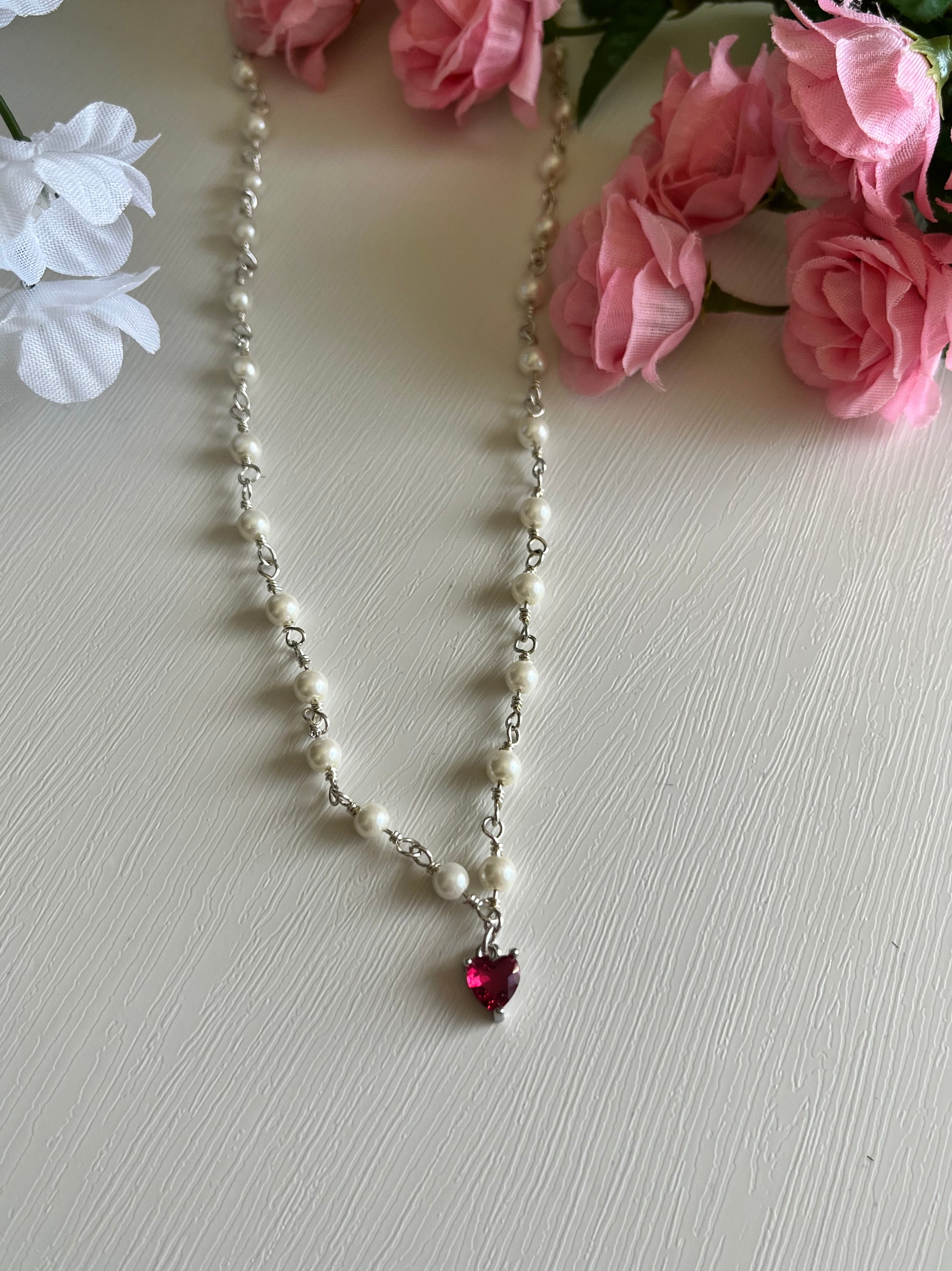 Handmade pearl heart necklace faith jewelry gift