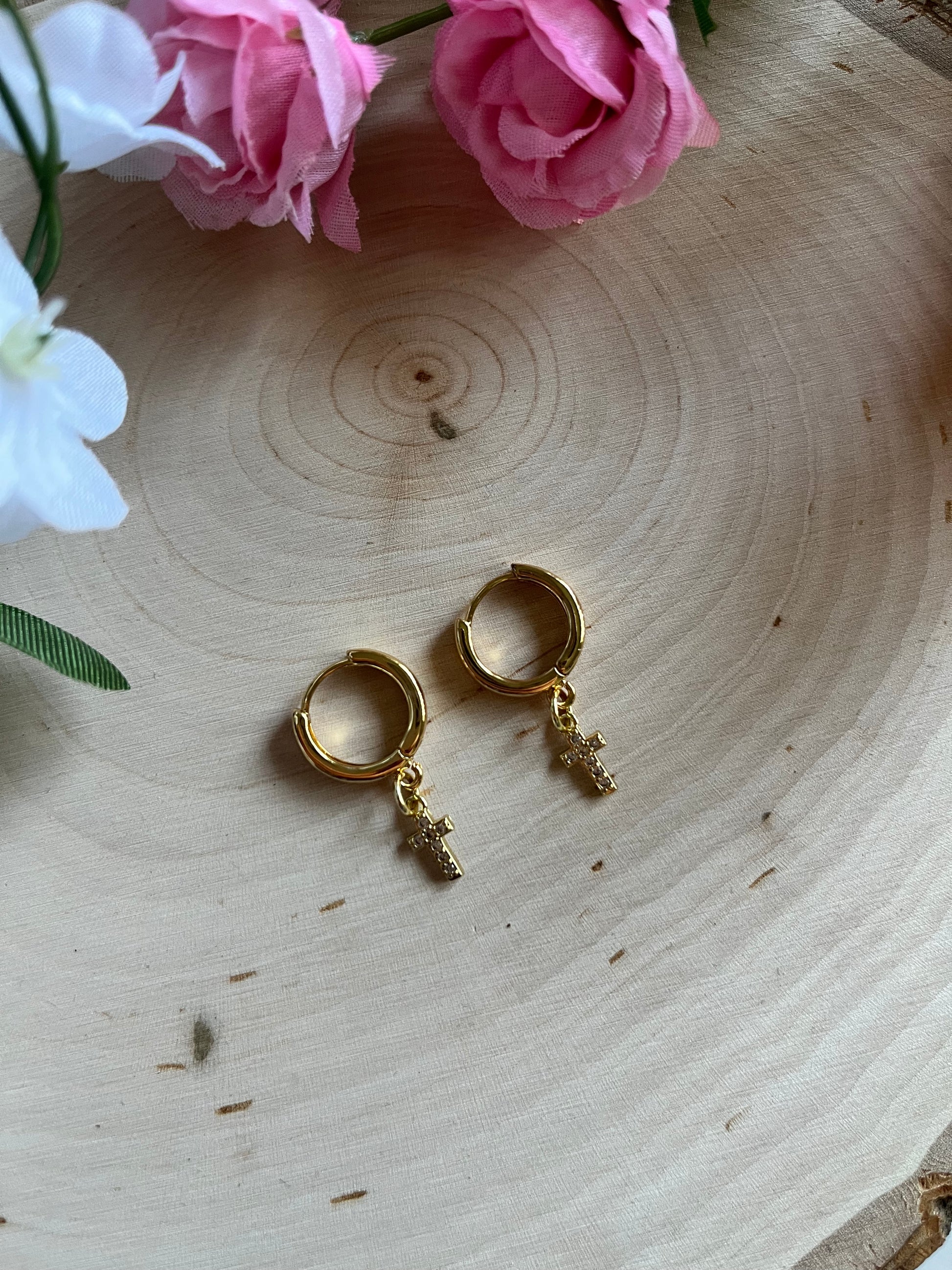 Gold Cross Huggie Earrings – Christian Jewelry, Anti-Tarnish, Faith-Inspired Gift for Her