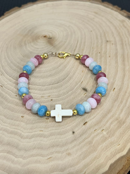 Fruit of the Spirit Cross Bracelet with stone beads and gold accents