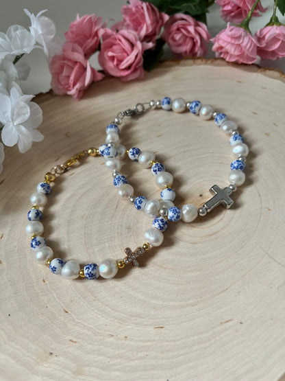 Floral Pearl Cross Bracelet – Christian Jewelry for Women