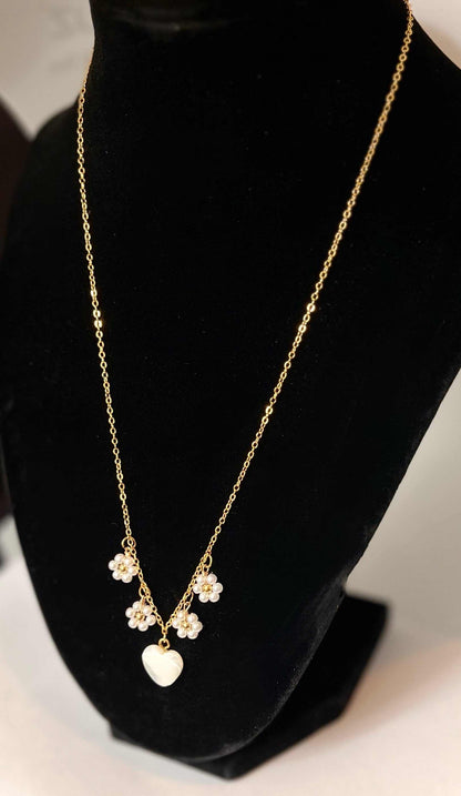 Gold Heart Daisy Necklace with 16K gold heart and daisy pendant, Christian jewelry