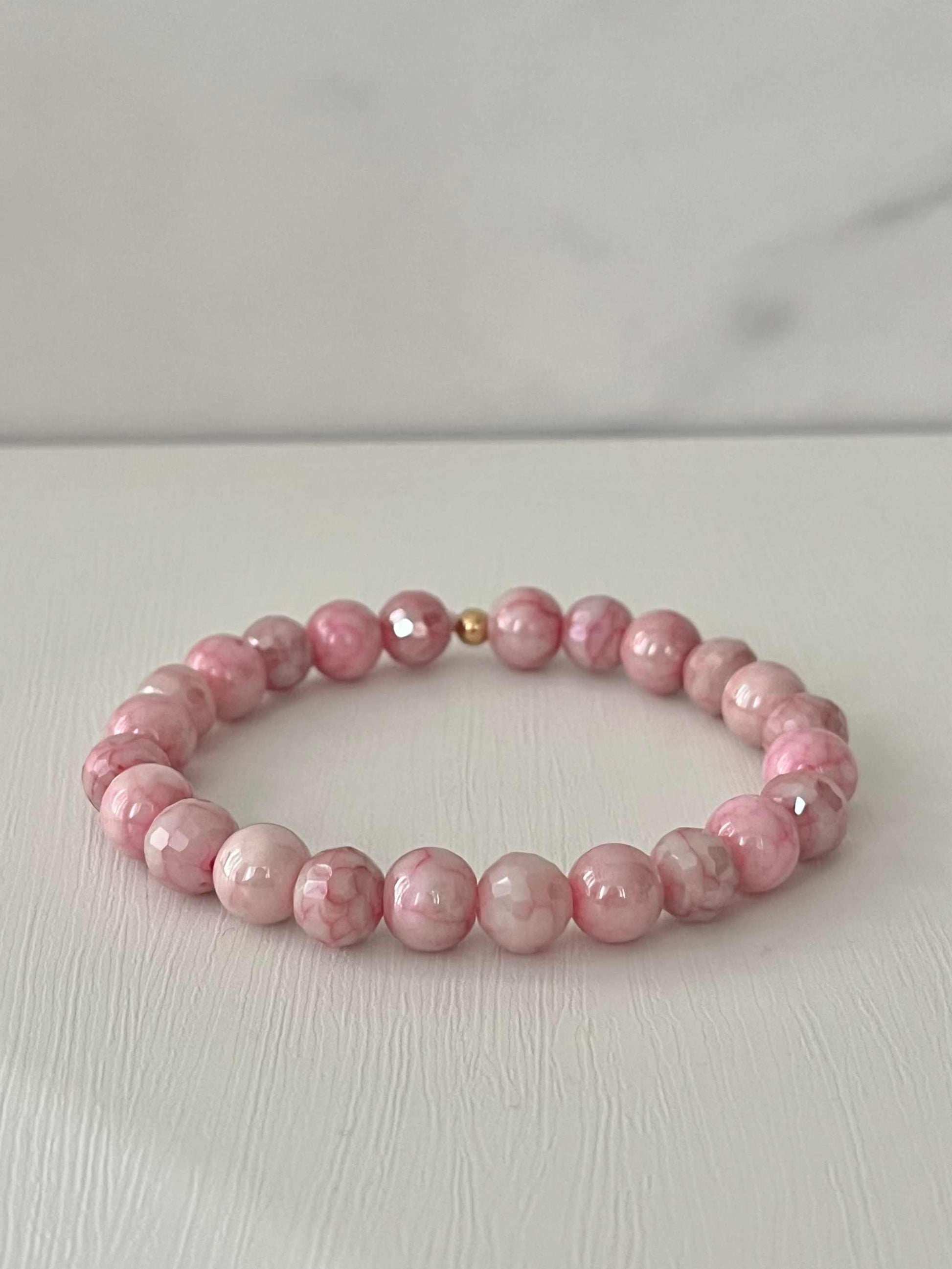 Pink White Marbled Bead Bracelet – Handmade Christian Jewelry

