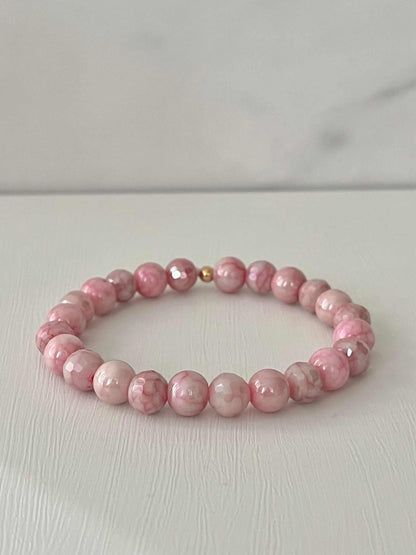 Pink White Marbled Bead Bracelet – Handmade Christian Jewelry

