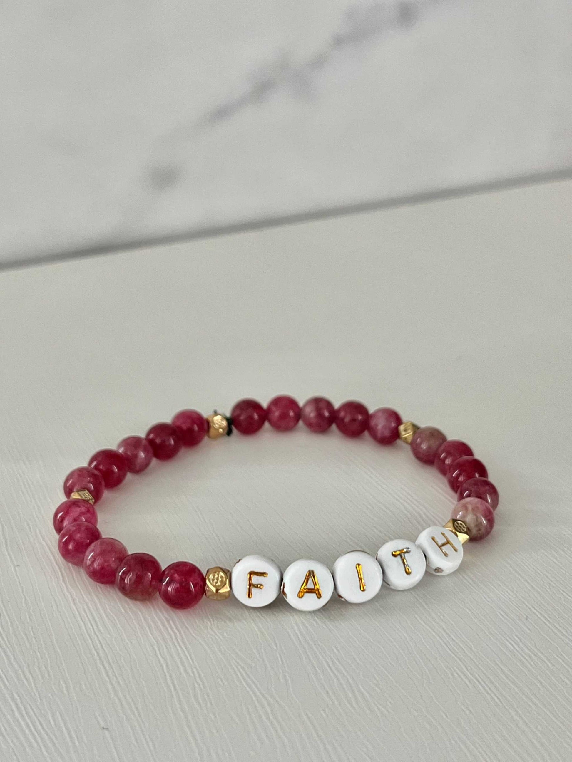 Faith Red Pink Bead Bracelet – colorful faith-inspired jewelry.

