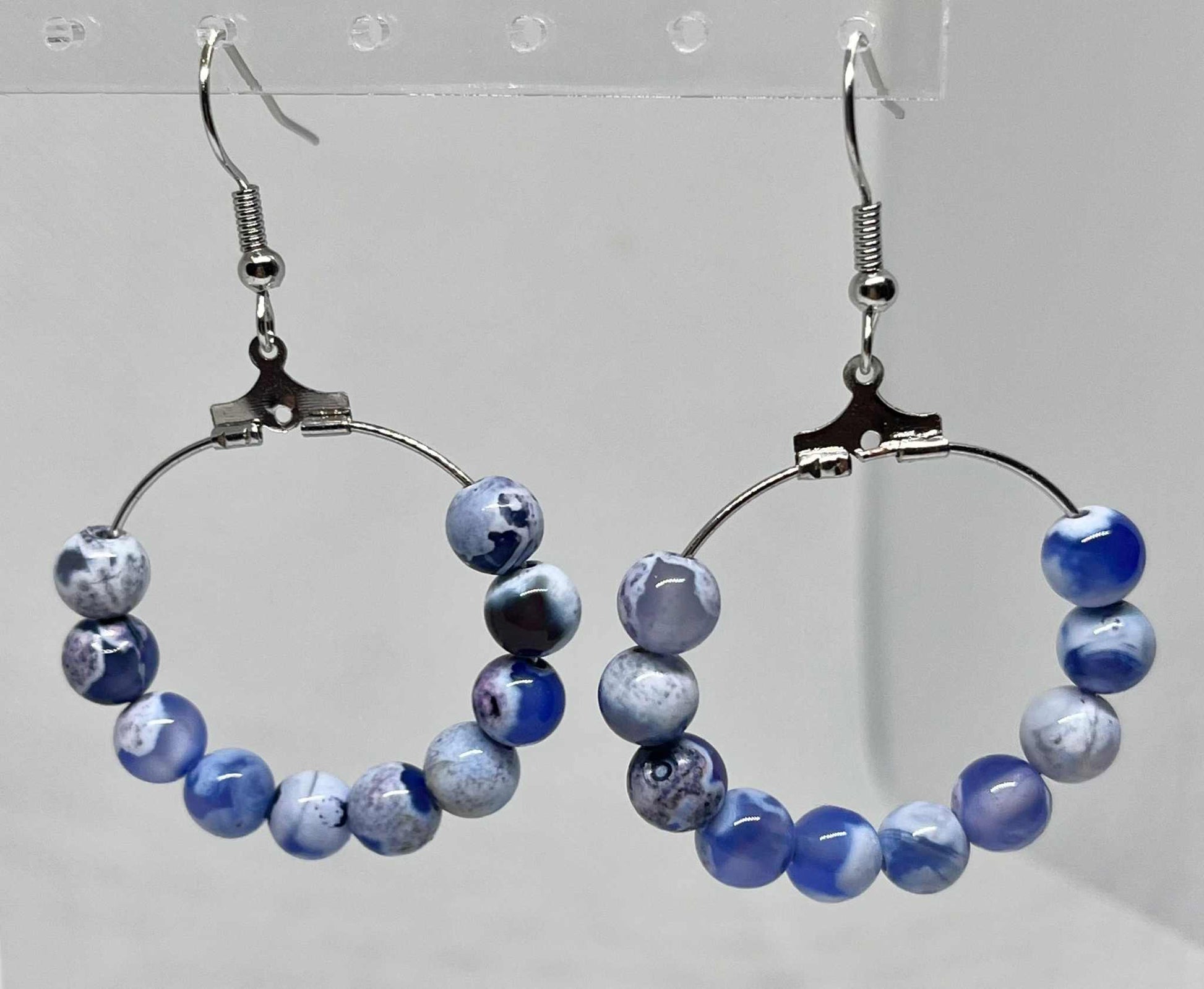 Blue White Agate Earrings with natural stone design, elegant jewelry