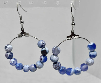 Blue White Agate Earrings with natural stone design, elegant jewelry