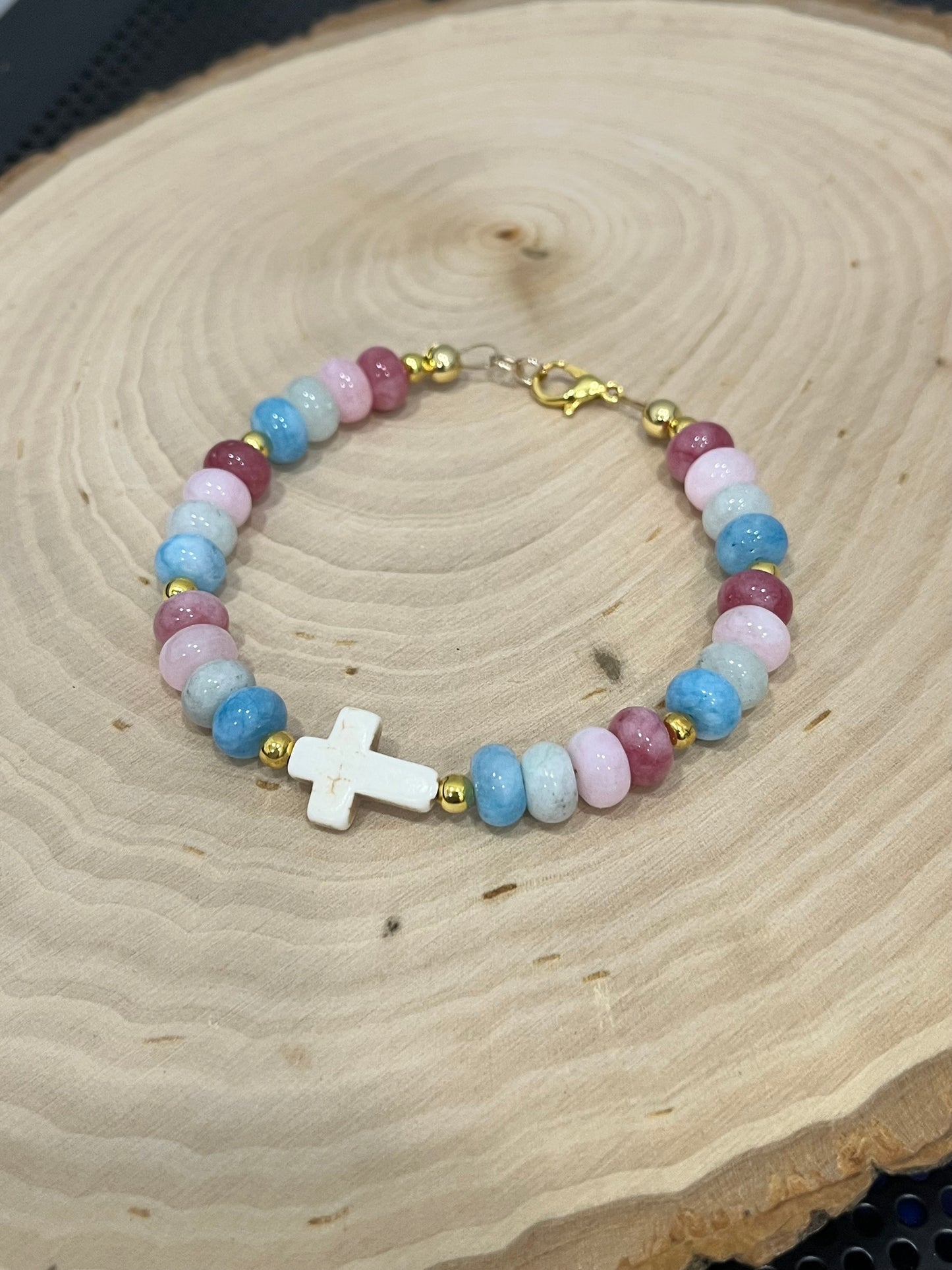 Fruit of the Spirit Cross Bracelet with stone beads and gold accents