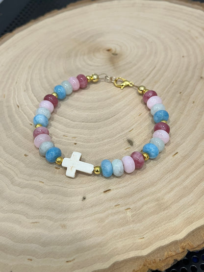 Fruit of the Spirit Cross Bracelet with stone beads and gold accents