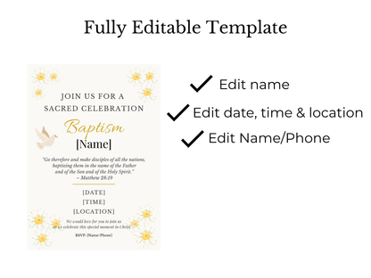 Editable Christian baptism invitation template elegant faith-based digital invite