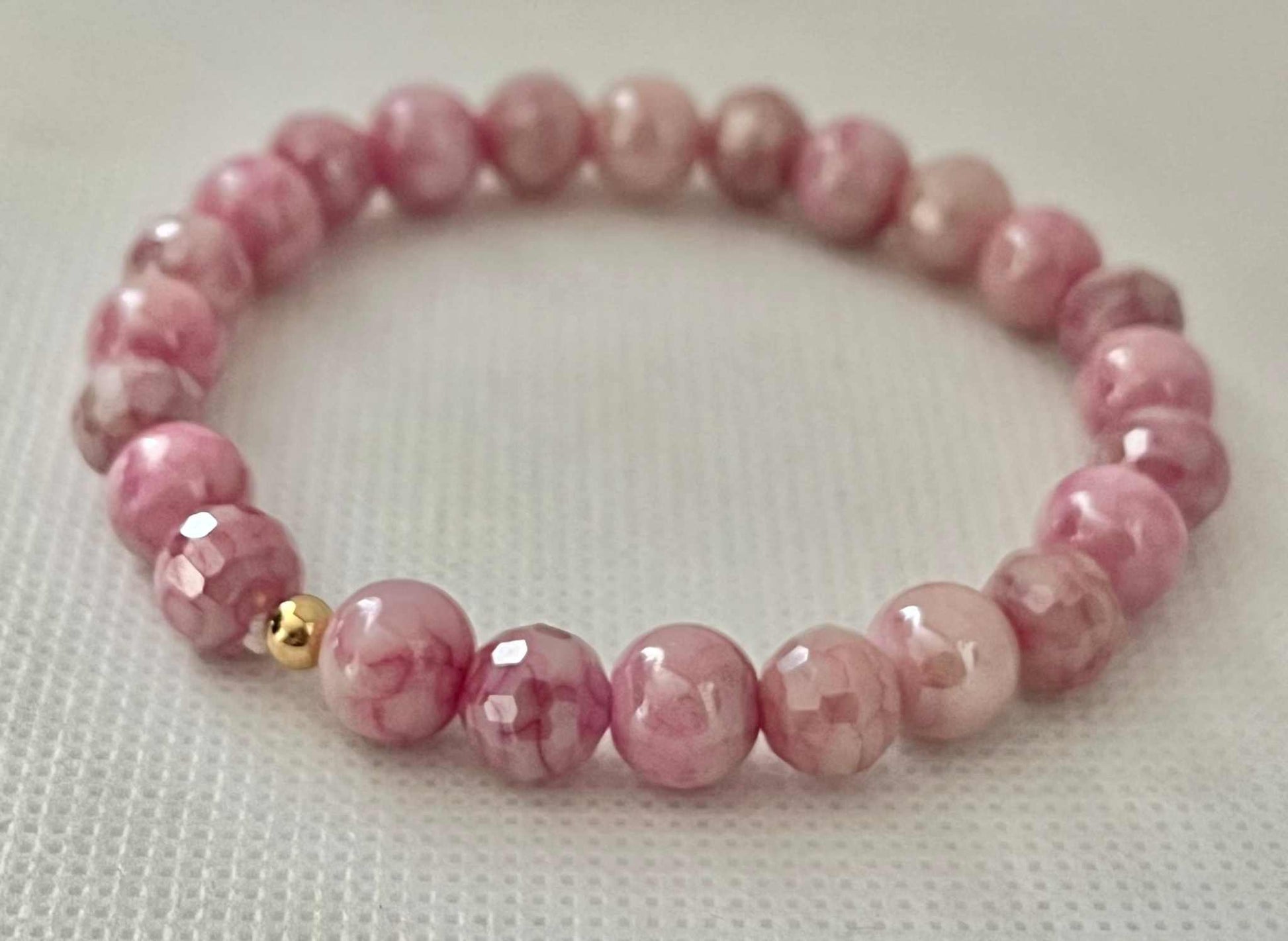 Pink White Marbled Bead Bracelet – Handmade Christian Jewelry

