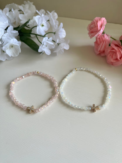 Plated glass cross bead bracelet Christian jewelry handmade