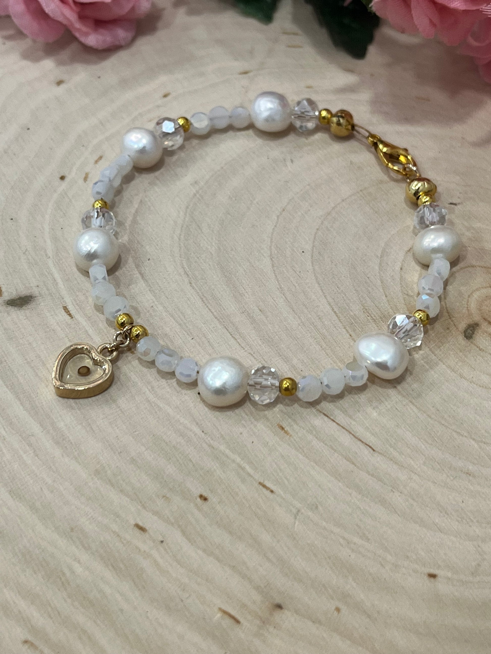 Handmade mustard seed pearl bead bracelet Christian jewelry.