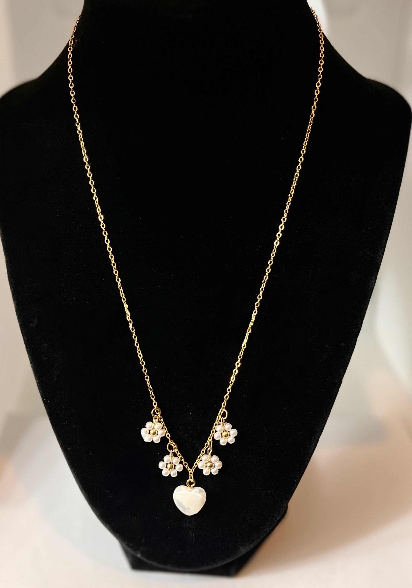 Gold Heart Daisy Necklace with 16K gold heart and daisy pendant, Christian jewelry