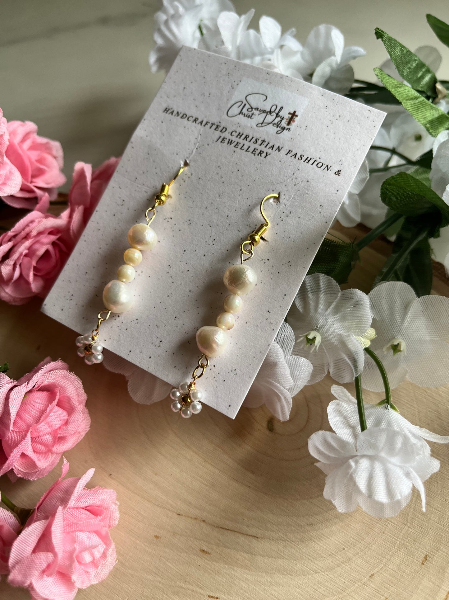 Pearl Daisy Gold Earrings with freshwater pearls – Christian jewelry for women
