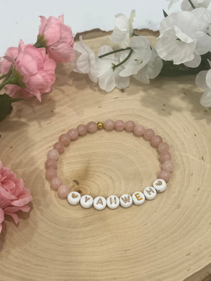 Yahweh pink stone marble bead bracelet Christian jewelry 