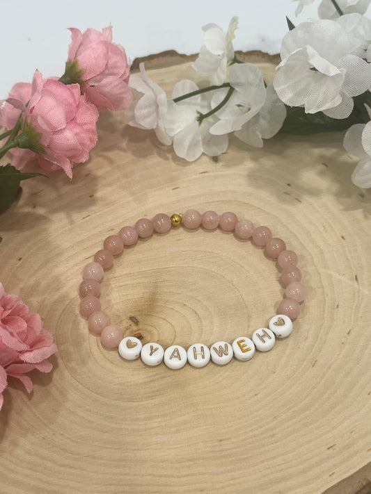 Yahweh pink stone marble bead bracelet Christian jewelry 