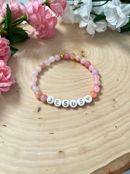 Pink Jesus bead bracelet Christian jewelry 