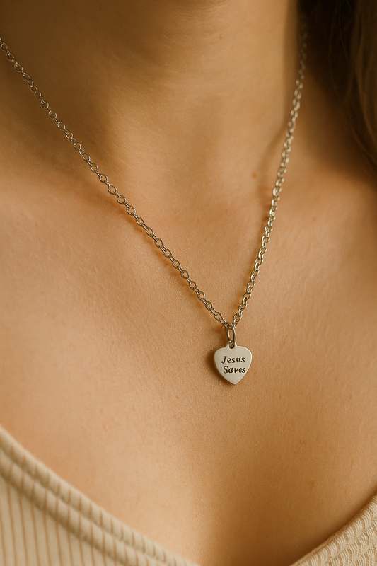 Sterling silver Jesus Saves necklace with elegant engraved pendant, Christian jewelry gift