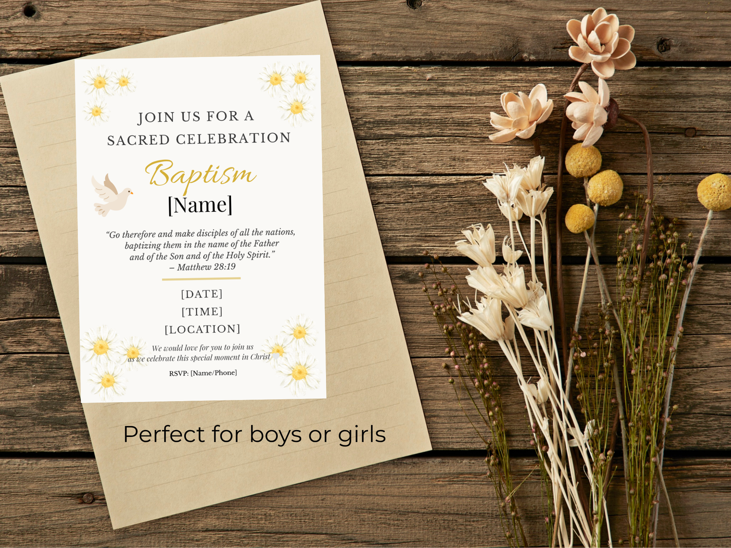 Editable Christian baptism invitation template elegant faith-based digital invite
