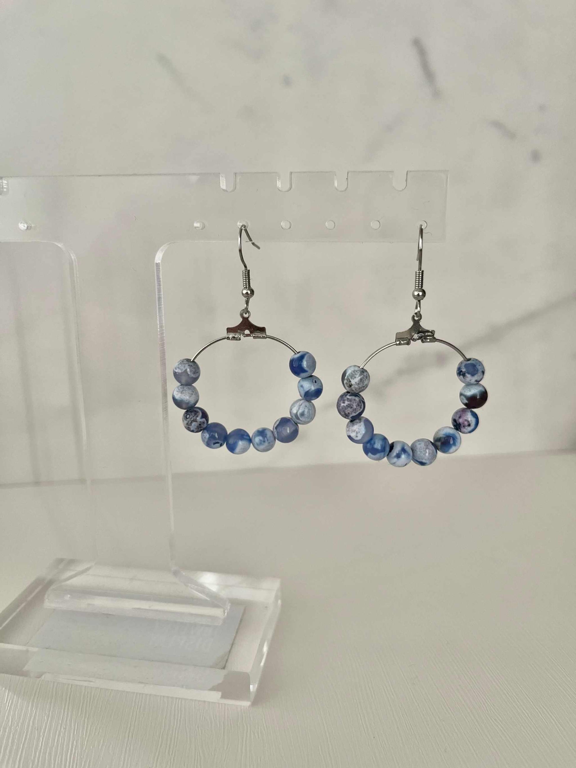 Blue White Agate Earrings, natural stone jewelry for women

