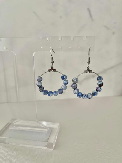 Blue White Agate Earrings, natural stone jewelry for women

