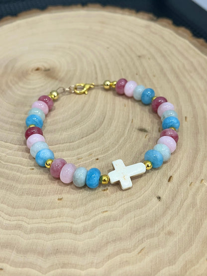 Fruit of the Spirit Cross Bracelet with stone beads and gold accents