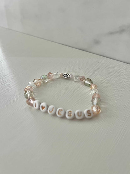 I love Jesus crystal jeweled beadeI Love Jesus Crystal Bracelet featuring vibrant crystal beads, ideal for expressing faith and style.d bracelet