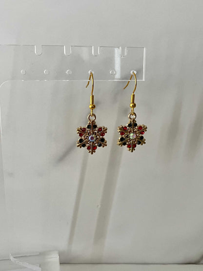Christmas Earrings with Jeweled Snowflake Gold – Festive Holiday Jewelry


